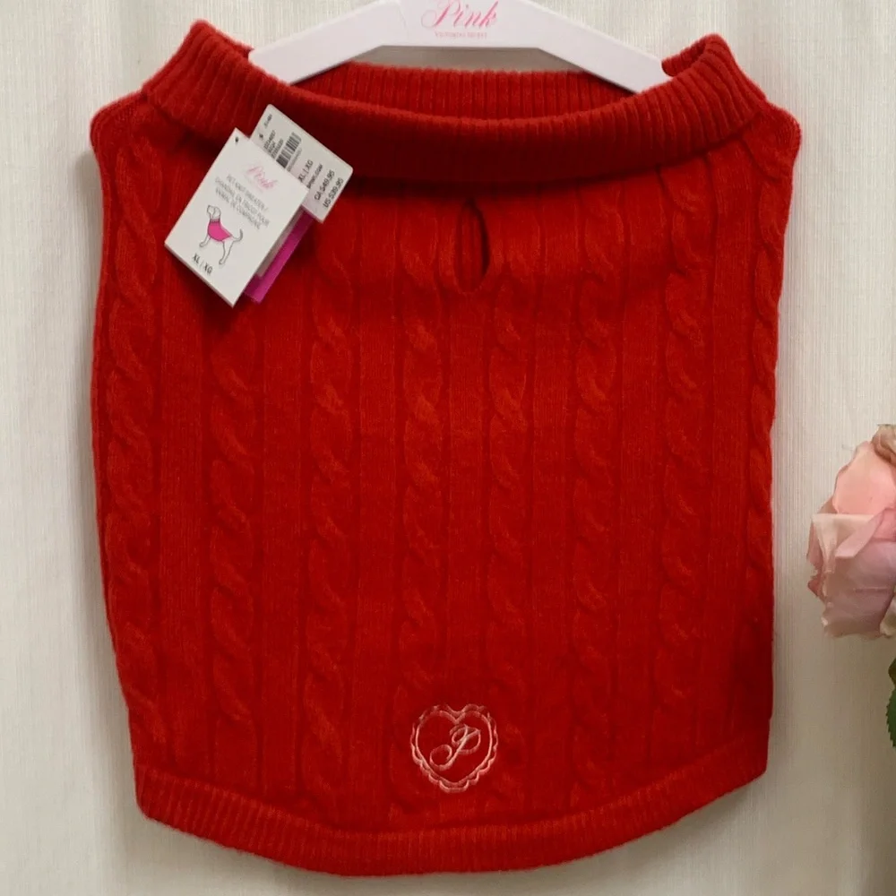 Victoria's Secret Pink Red Cable Knit Dog Sweater XL